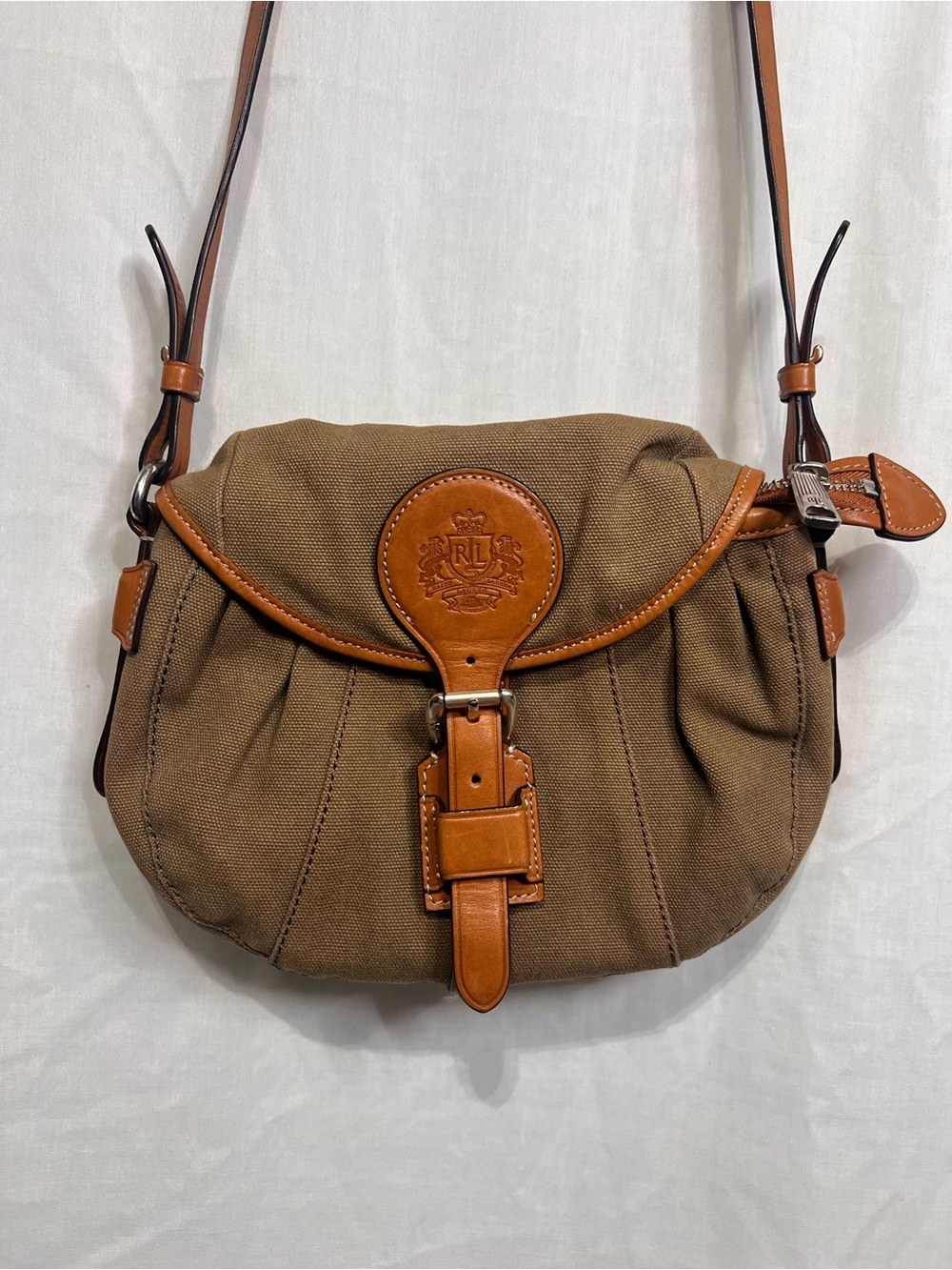 RARE Ralph Lauren 1967 Heritage Canvas Leather Equestrian Crossbody Bag Vintage